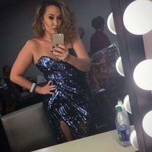 Mac Duggal Strapless Navy Sequin Evening Gown